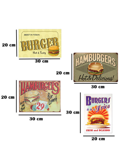 Burger Themed 4 Poster Wooden Wall Hanging
