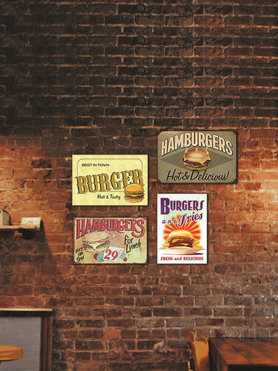 Burger Themed 4 Poster Wooden Wall Hanging