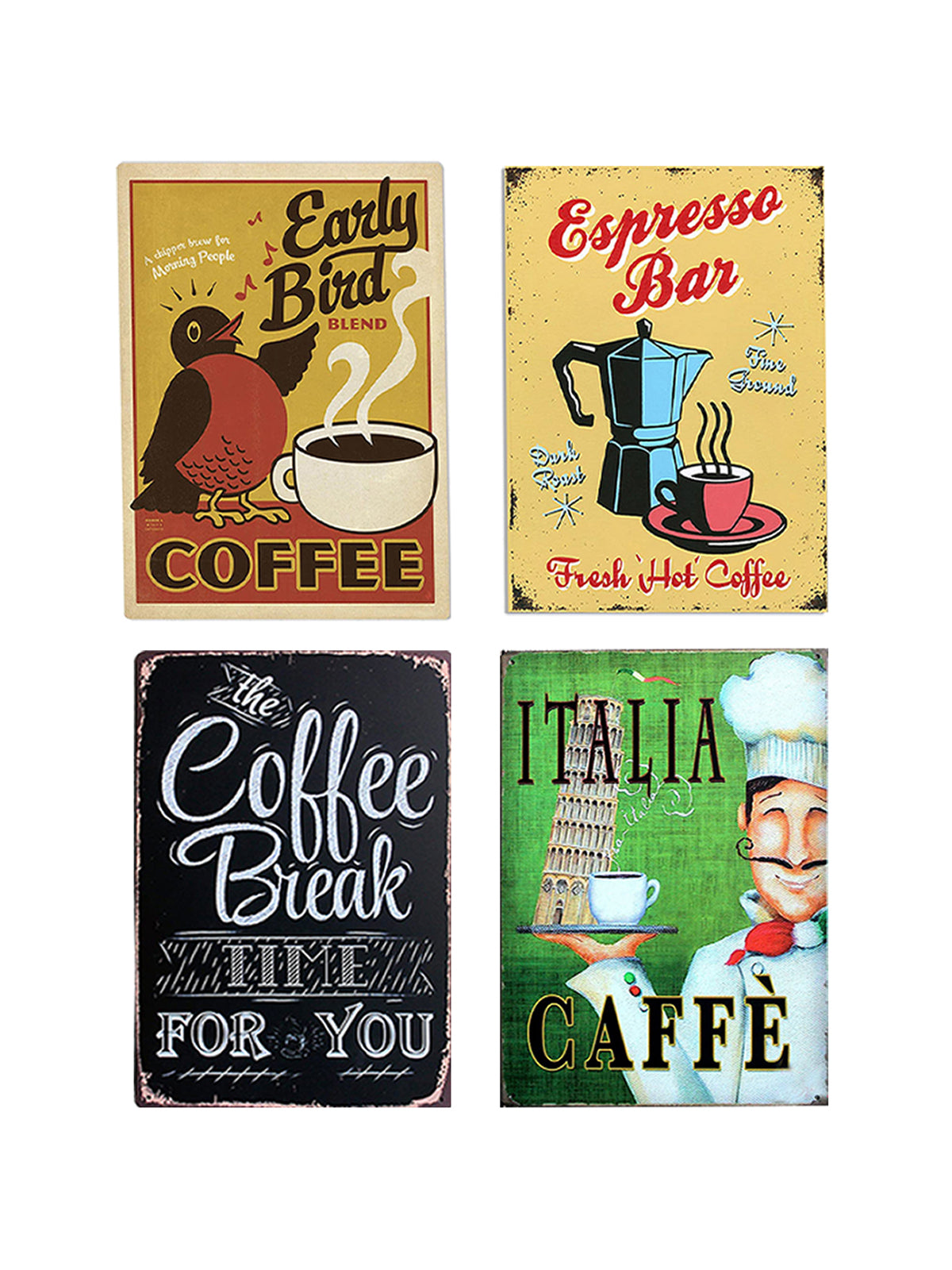 Coffee Themed 4 Poster Wooden Wall Hanging