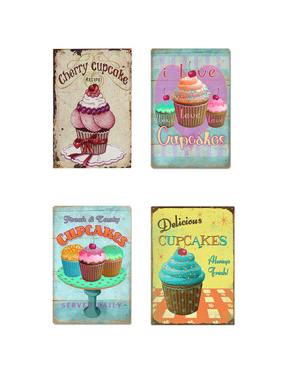 Cupcake Themed 4 Poster Wooden Wall Hanging